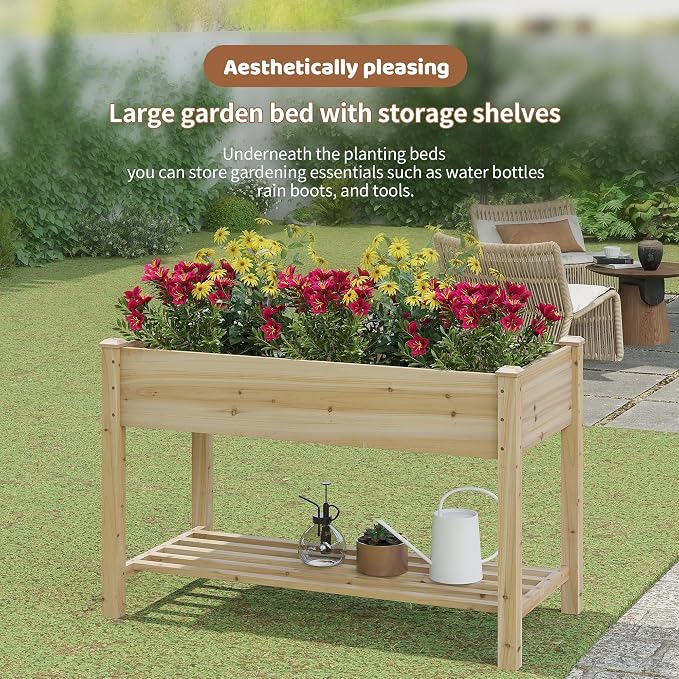 FILWH Raised Garden Bed with Legs Elevated Wooden Planter Box Stand Large - Image 3