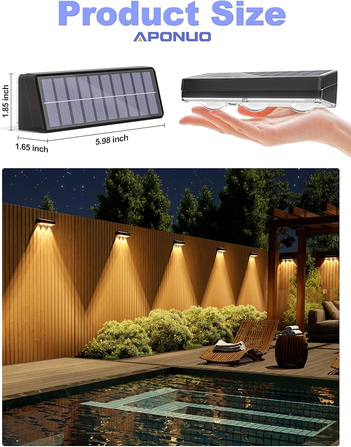 APONUO Solar Fence Lights Outdoor Waterproof, Fence Lights Solar Powered - Image 5