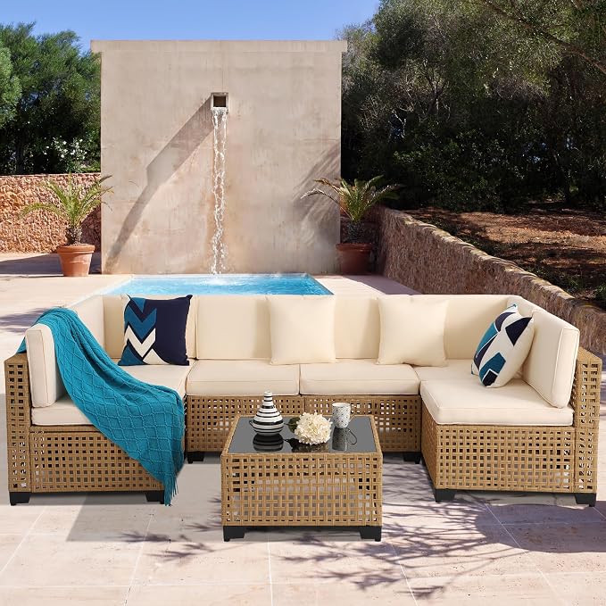 KIGOTY Patio Furniture Set, 7 Pieces Modular Outdoor Sectional Sofa, PE Rattan - Image 7