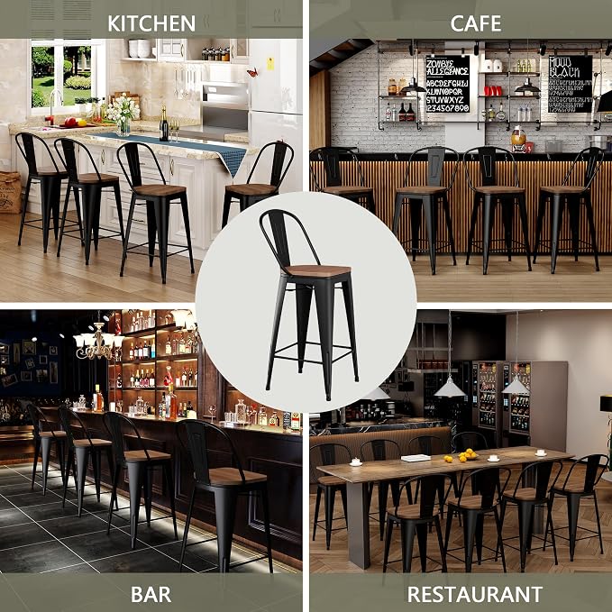 Yongqiang 30 inch Bar Stools Set of 4 Black Metal Bar Height Stools Modern - Image 7