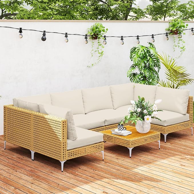 Outsunny 7 Piece Wicker Patio Furniture Set, Modular Outdoor Sectional - Image 9