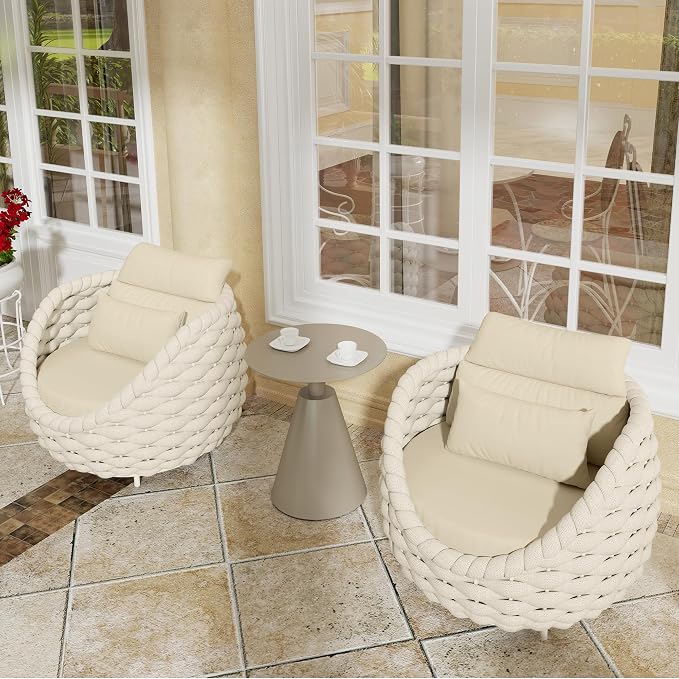 TWT 4 Pieces Patio Sofas, All-Weather Olefin Rope Balcony Furniture - Image 2