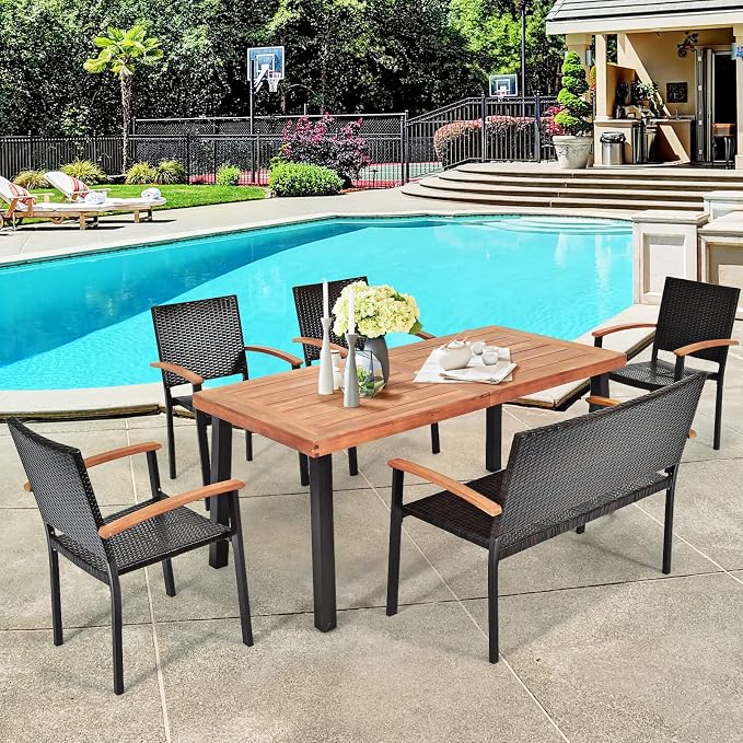 Tangkula 6 Pieces Wicker Patio Dining Set, Patiojoy Outdoor Dining Furniture w/ - Image 2