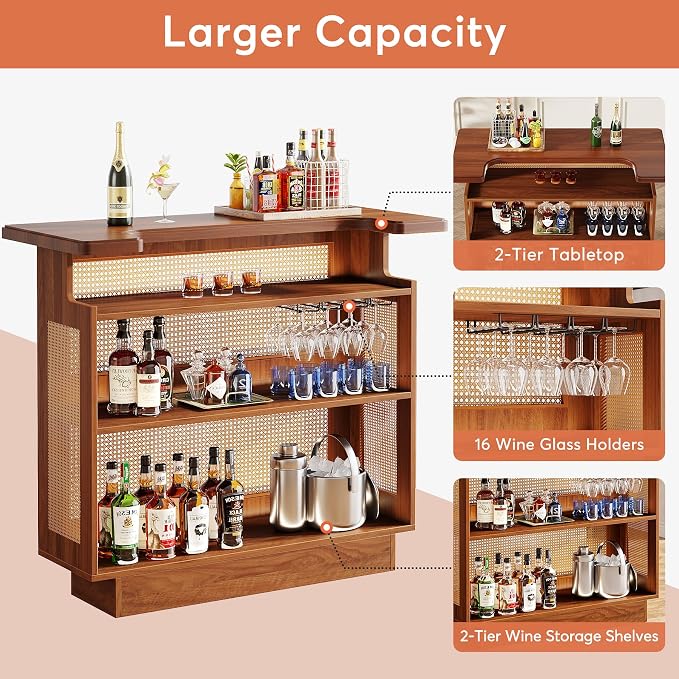 Tribesigns Rattan Home Bar Unit, Farmhouse 4-Tier Bar Table - Image 5