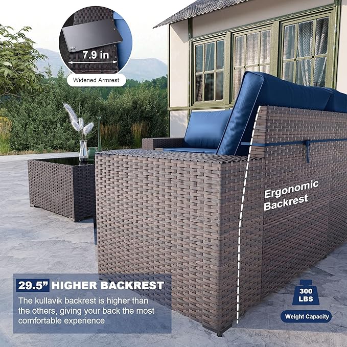 Kullavik 9 Pieces Outdoor Patio Furniture Set, PE Wicker Rattan Sectional Sofa - Image 5