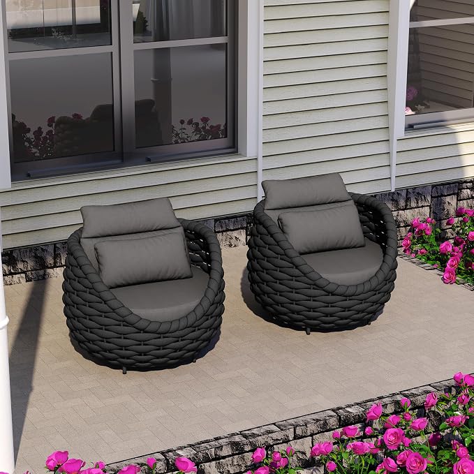 TWT Outdoor Couch All-Weather Textilene Rope Outdoor Chairs Set of 2 by TWT