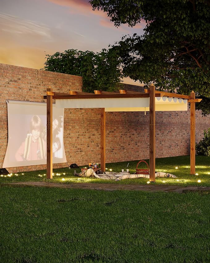 10x13 Ft Outdoor Pergola Faux Wood Grain Aluminum Gazebo - Image 7