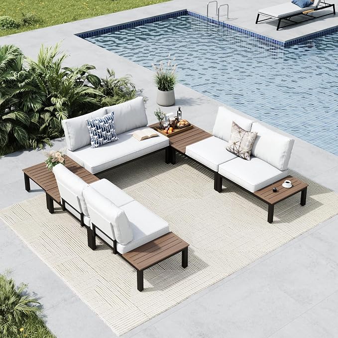 MFSTUDIO 7 Pieces Patio Furniture Set, Outdoor Metal Frame Patio Sectional Sofa by MFSTUDIO