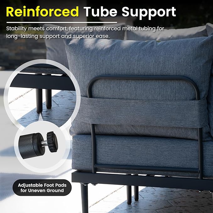 Sundale Outdoor 2 Pieces Metal Patio Furniture Set, Outdoor Sectional Sofa w/6 - Image 5