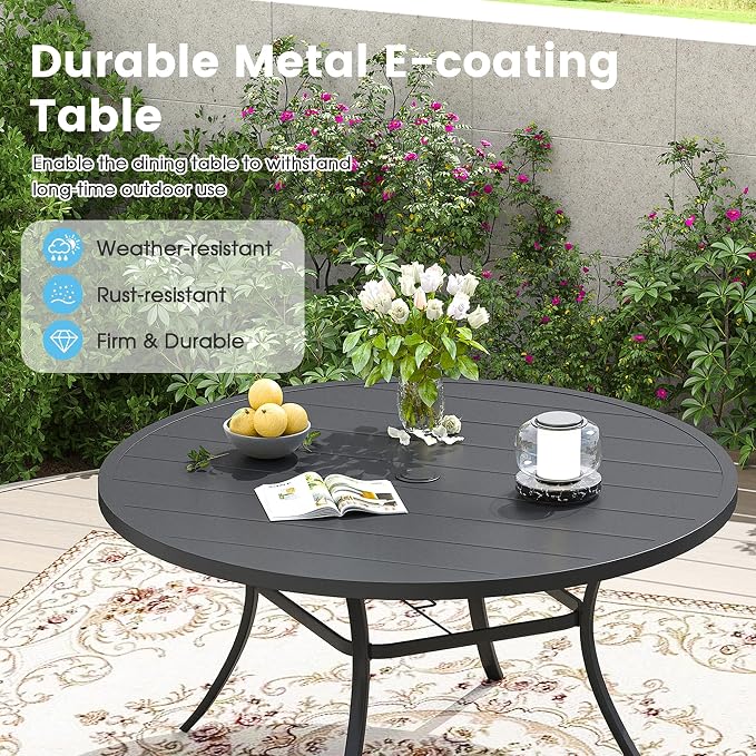 Patio Dining Table for 6-8, Round Metal Outdoor Table - Image 4