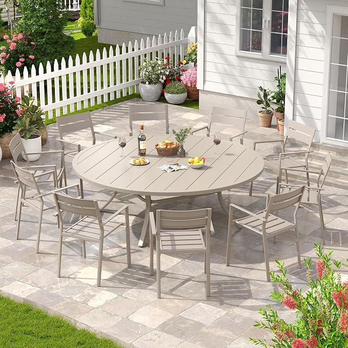 Patio Dining Table for 8-10, Round Metal Outdoor Table - Image 2