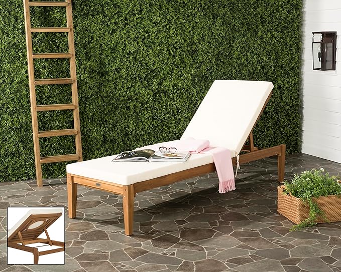 SAFAVIEH Outdoor Collection Montclair Natural Solid Wood/Beige Cushion - Image 2