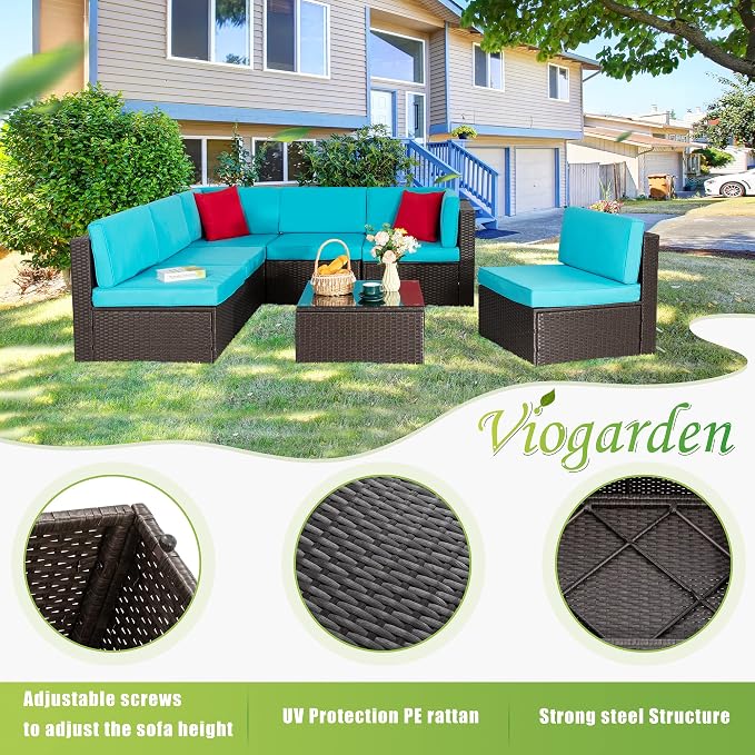 Vongrasig 7 Pieces Outdoor Patio Furniture Sets, Outdoor Sectional Rattan Sofa - Image 4