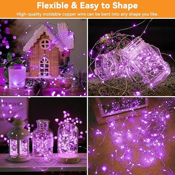 Solar String Lights Outdoor Waterproof 33ft 100LED 8 Modes Twinkle Lights Solar - Image 2