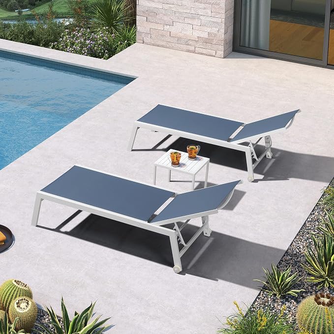 PURPLE LEAF Oversize Chaise Lounge Chair Outdoor 2 Pieces White Aluminum Lounge - Image 3