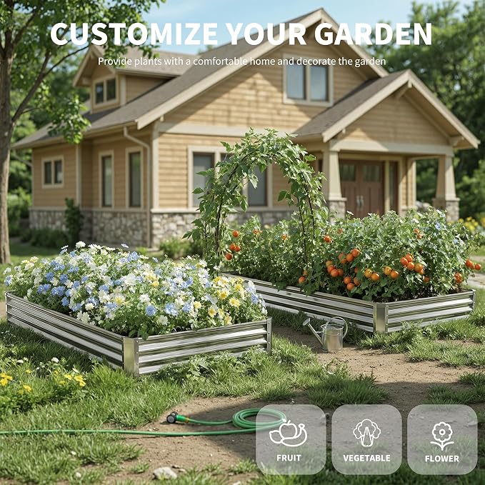 Galvanized Raised Garden Bed, Outdoor Planter Box Metal Patio Kit Planting Bed - Image 2
