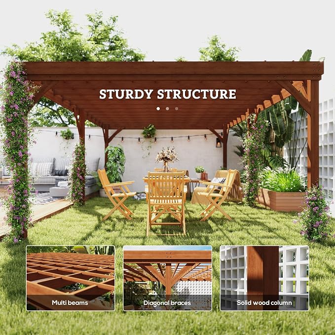 Outsunny 12' x 20' Outdoor Pergola, Wood Gazebo Grape Trellis - Image 3