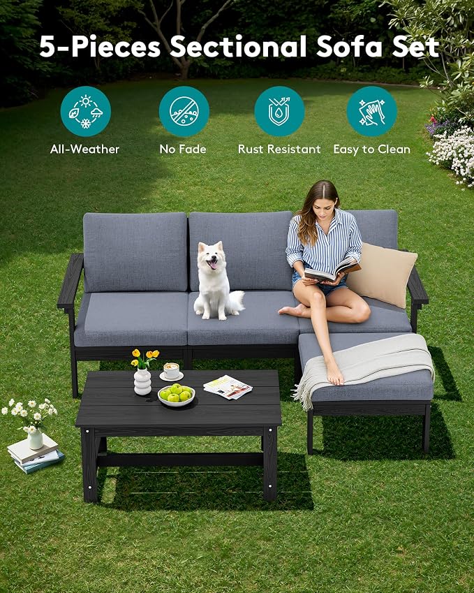 SERWALL Outdoor Sectional Sofa Set, 5-piece Outdoor Modula Couch Set - Image 3