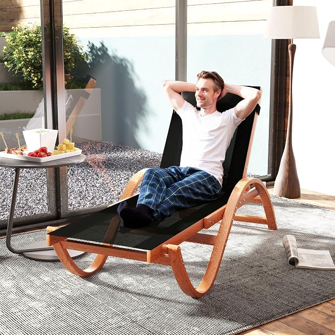 Outsunny Larch Wood Lounge Chair, 4-Level Adjustable Tanning Chair, Full Flat - Image 9