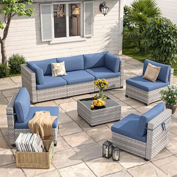 6-Seat Modular Patio Furniture Set – Outdoor Wicker Sectional Sofa by MASIONBACKYARDS