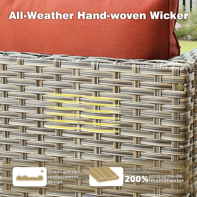 11 Pieces Outdoor Patio Furniture Set, Rattan Wicker Sectional Swivel Rocker - Image 5