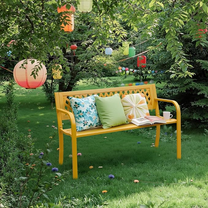 VINGLI 47'' Outdoor Bench, Weather Resistant Garden Patio Bench Powder Coated - Image 8