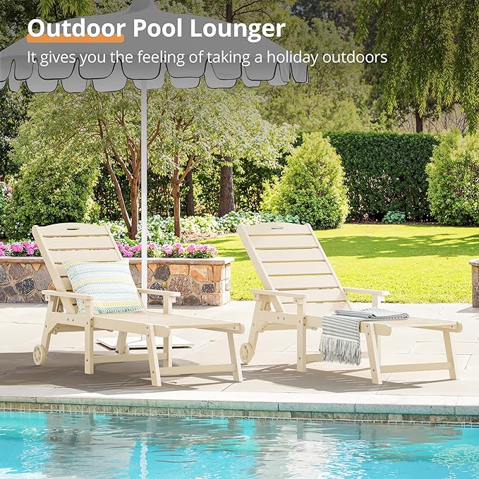 LUE BONA Outdoor Chaise Lounge Chairs Set of 2, HDPS Chaise Lounger, 5 - Image 3