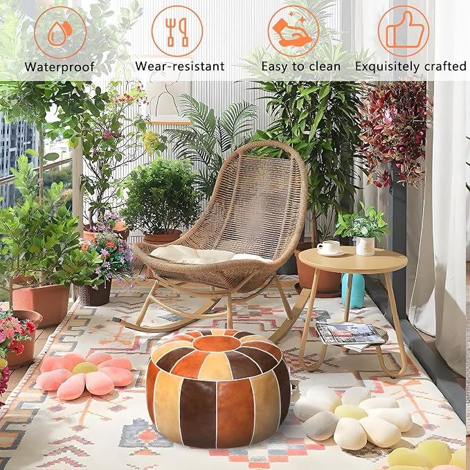 Thgonwid Unstuffed Moroccan Storage Pouf Foot Stool Ottoman Seat Handmade Faux - Image 4