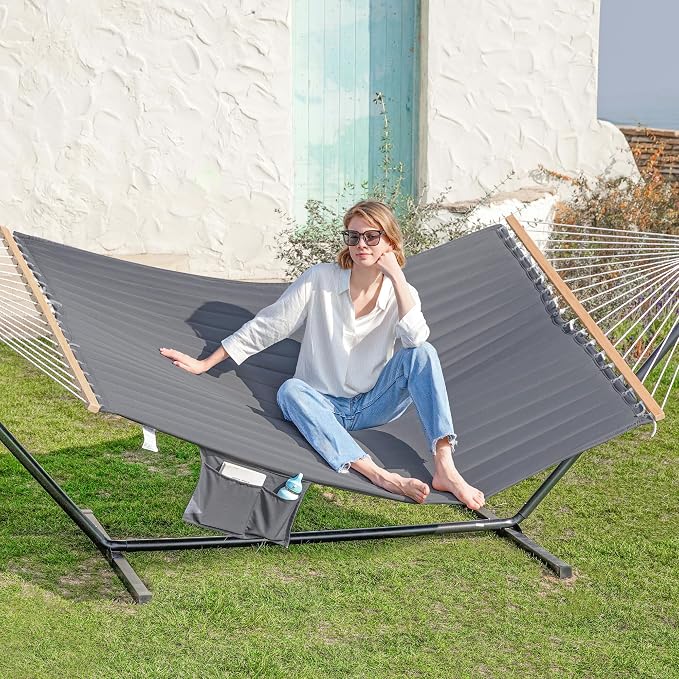 2 Person Hammocks for Outside, Double Quilted Fabric Outdoor Hammock - Image 2