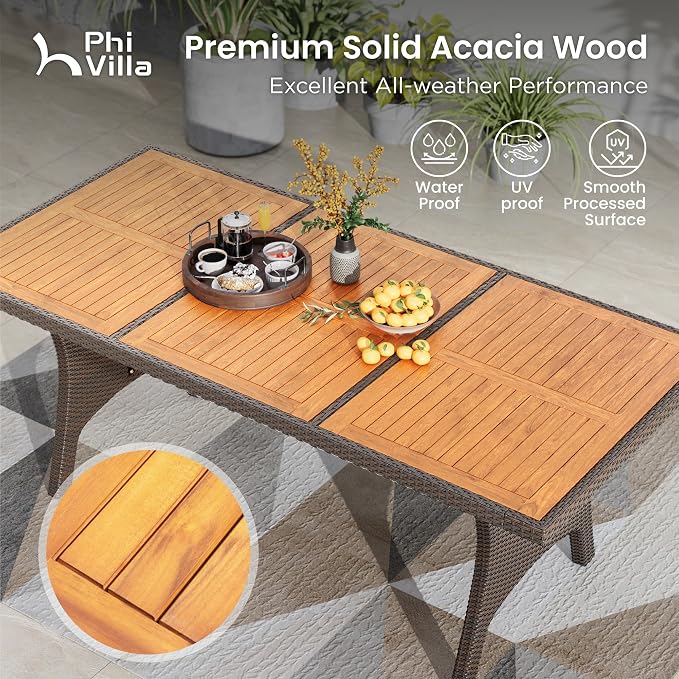 PHI VILLA Outdoor Dining Set for 8, Rectangular Rattan Table - Image 4