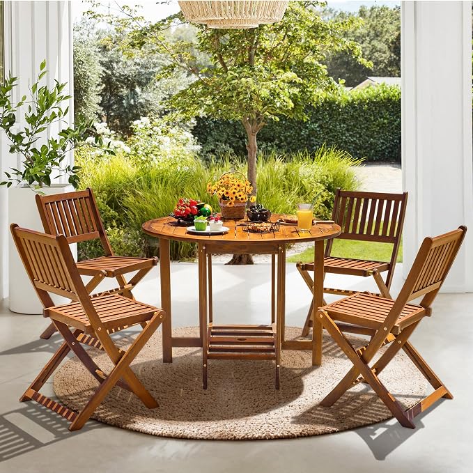 Devoko 5 PCS Patio Furniture, Patio Dining Set Acacia Wood Outdoor Table and - Image 7