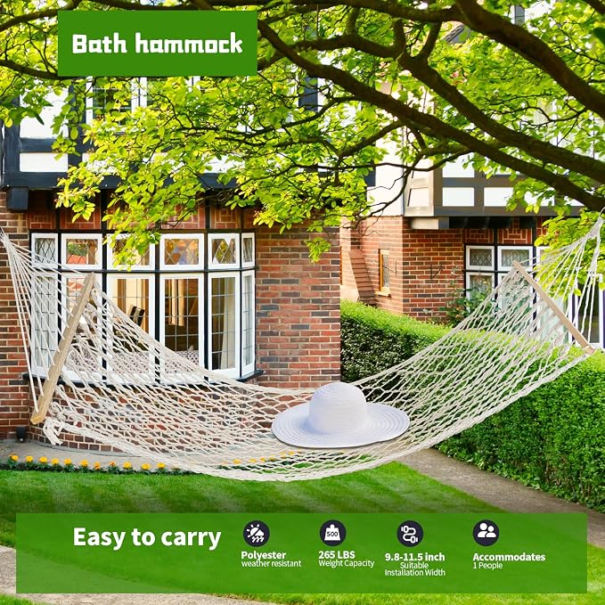 Hammocks Double Rope Hammock, Portable HandwovenTraditional Cotton Rope1 Person - Image 5