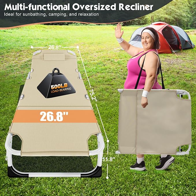 MOPHOTO Oversized Beach Lounge Chair, 5-Position Adjustable Tanning Chair - Image 2