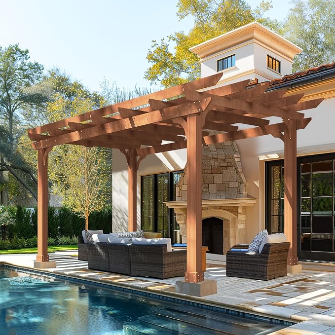 BlueWish 10' x 12' Patio Pergola, Cedar Wood Pergolas - Image 7