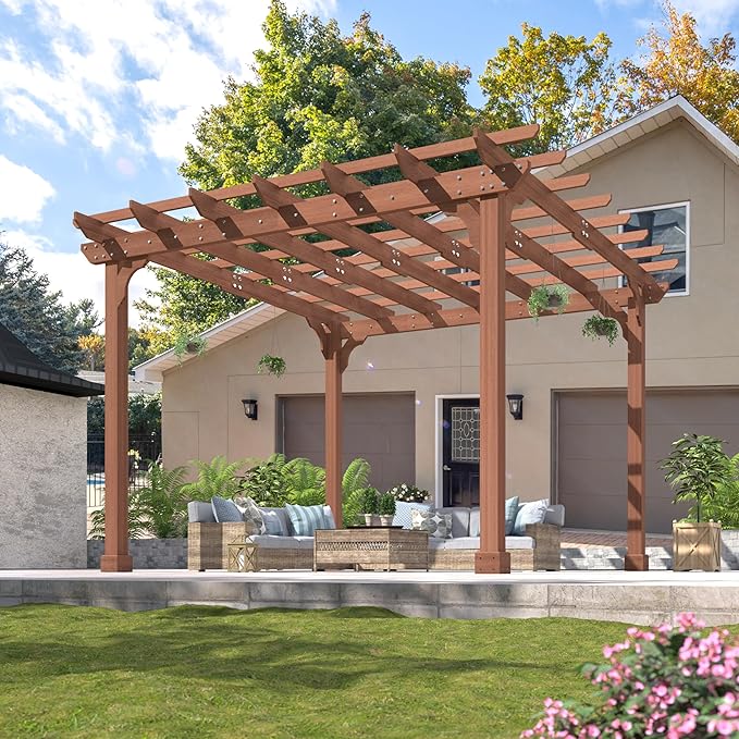 BlueWish 12'x12' Pergola with Solid Cedar Wood Frame, Patio Wood Gazebo by RespondToEveryExpectation