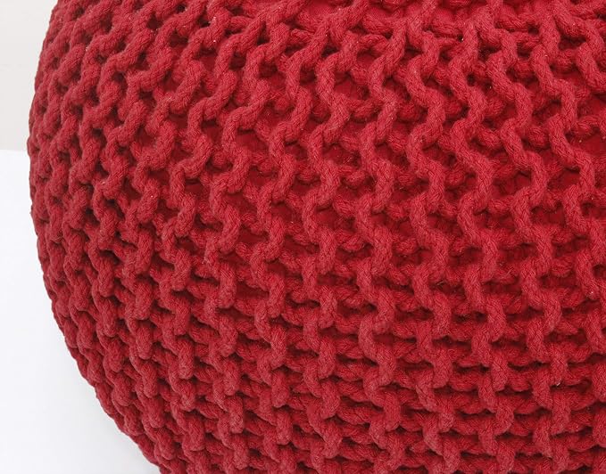 COTTON CRAFT - Hand Knitted Cable Style Dori Pouf - Red - Floor Ottoman - - Image 6