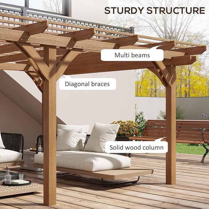 Outsunny 12' x 16' Outdoor Pergola, Wood Gazebo Grape Trellis - Image 3