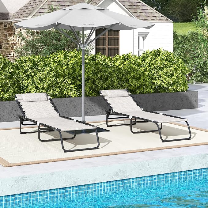 Outsunny Folding Chaise Lounge Chair Set of 2, Patio Sun Tanning Chair - Image 7