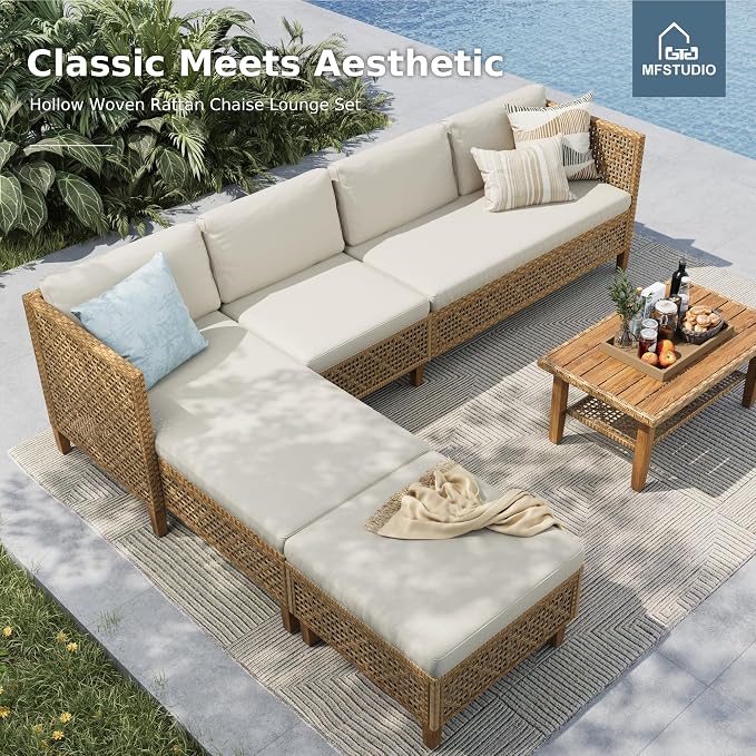 MFSTUDIO Wicker Patio Furniture Set, Rattan Outdoor Couch Sectional Sofa - Image 8