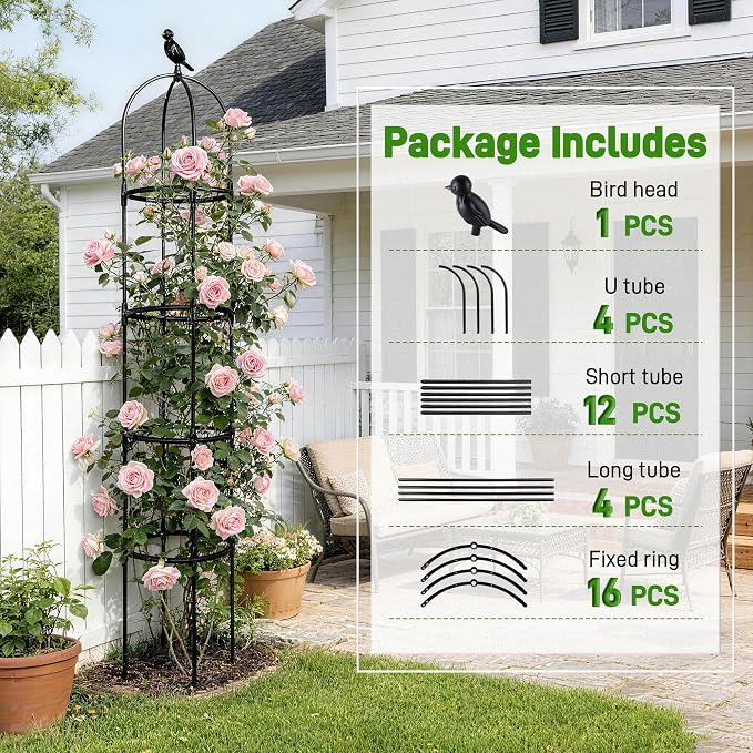 6ft Garden Obelisk Trellis for Climbing Plants-Rustproof Metal Pipe - Image 7