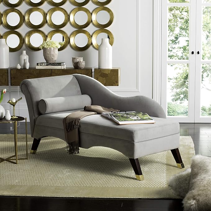 Safavieh Home Collection Caiden Grey Velvet Chaise - Image 2