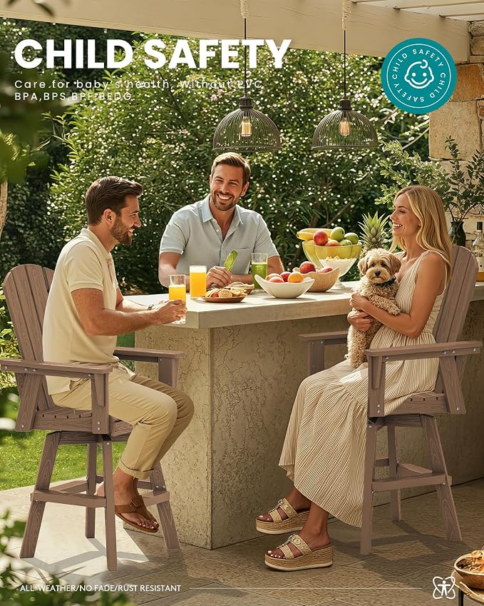 SERWALL Swivel Adirondack Barstools Set of 2, HDPE Outdoor Swivel Bar Chairs - Image 5