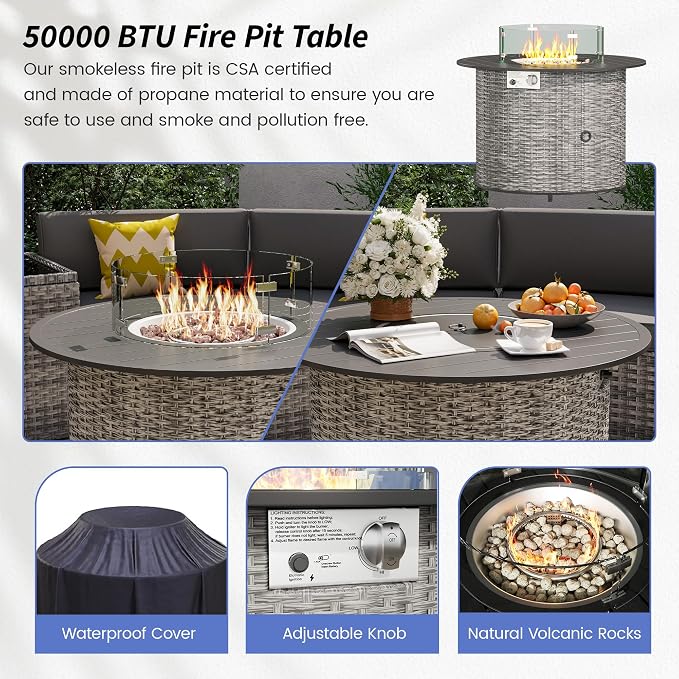 Patio Sectional Furniture Outdoor 8-Piece Grey Rattan Curved Sofa Set - Image 3