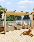 10x13 Ft Outdoor Pergola with Retractable Canopy Aluminum Gazebo Imitation by KYBOLT