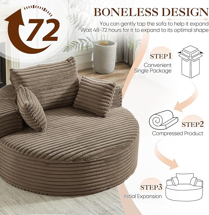 Oversized Round Chaise Longue Chair Indoor, Modern 55-inch Upholstered Corduroy - Image 7