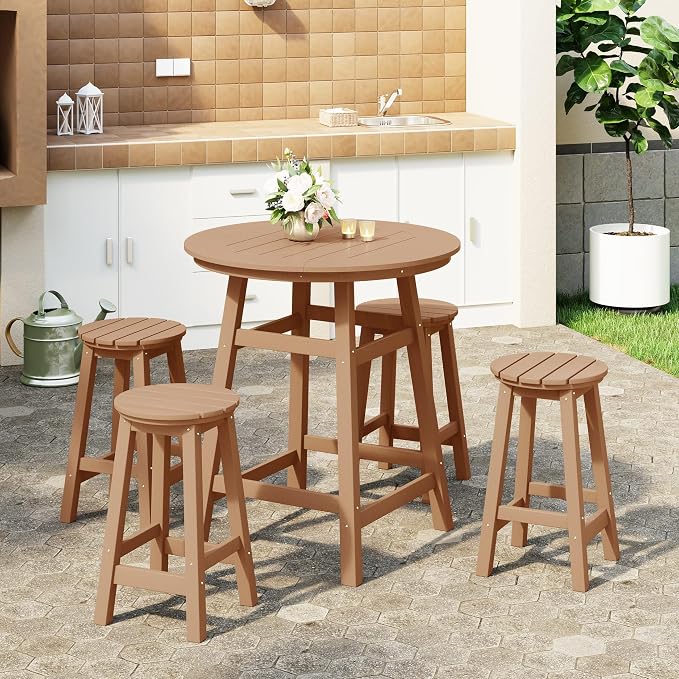WestinTrends Malibu 5-Piece HDPE Outdoor Patio Dining Bar Bistro Table Set - Image 2