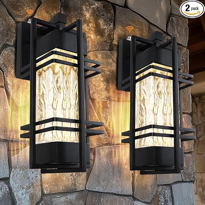 Dusk to Dawn Outdoor Front Porch Light Fixtures Wall Mount, 2 Pack Sensor by WIHTU