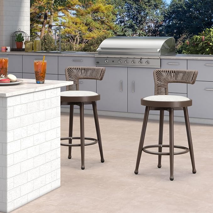 PURPLE LEAF Outdoor Swivel Counter Height Stools Set of 4 Metal Modern Rattan - Image 2