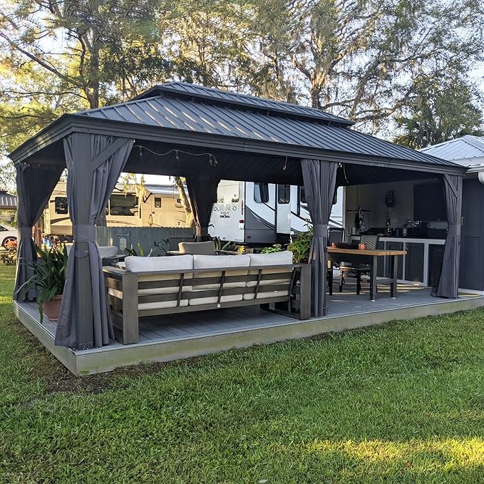 PURPLE LEAF 12' X 20' Permanent Hardtop Gazebo Aluminum Gazebo by PURPLELEAF
