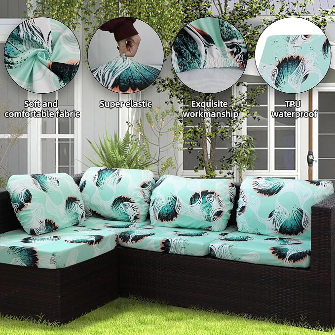 8Pcs Outdoor Cushion Covers, Patio Cushion Covers, Stretch Elastic Slipcovers - Image 3